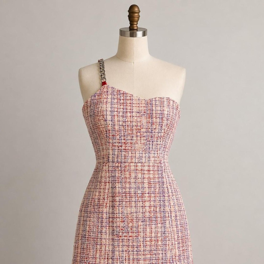 Forever 21 Women Multi-Color Tweed One-Shoulder Mini Dress Red Purple Small
